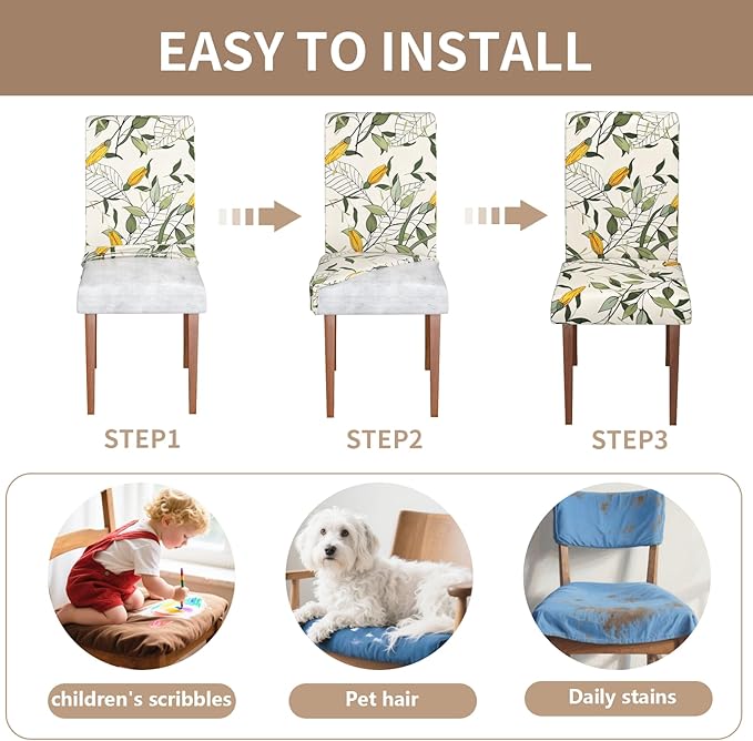 Stretch Dining Chair Covers Set of 2,Floral Print Chair Covers,Soft Removable Washable,Pet Friendly Furniture Protector,Universal Chair Slipcovers for Home, Kitchen,Ceremony Dining Room Seat