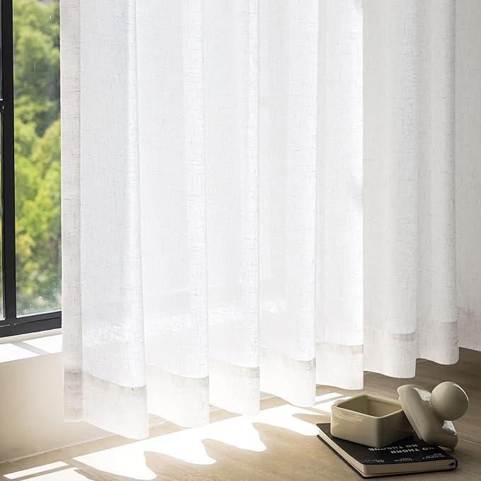 jinchan Linen Curtains 50W x 96L Inch Off White for Living Room Farmhouse Curtains Clip Rings Back Tab Rod Pocket Drapes 4-Panel Set
