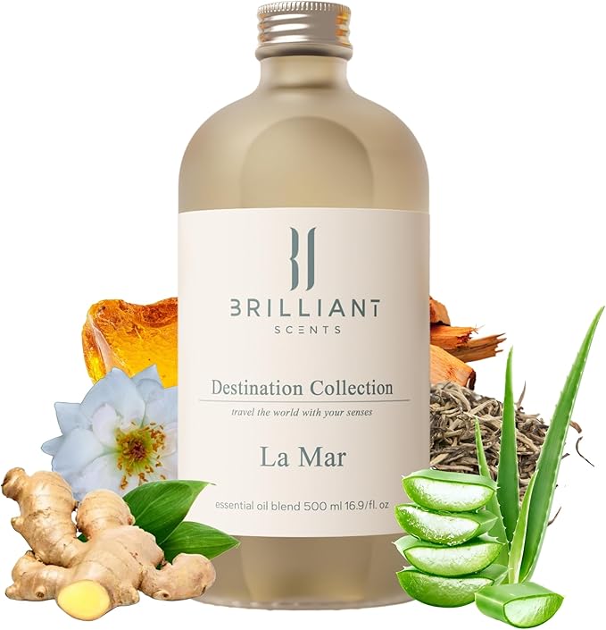 Brilliant Scents La Mar Fragrance Oil 120ml - Premium Diffuser Oil for Home, Office, Hotels - Long Lasting, Plant-Based, Meets IFRA Standards, USA-Made - White Tea, Ginger, Musk