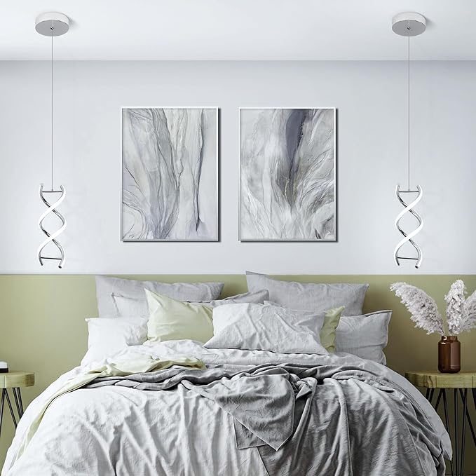 CANEOE Spiral Led Pendant Light Fixture,15W Cold White Light Modern Integrated LED Hanging Lamp, Adjustable Island Light Fixture for Living Room Bedroom Kitchen Sink, 1 Pack (Chrome)