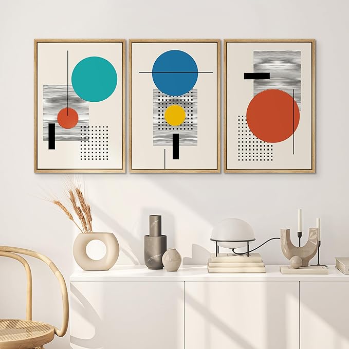 SIGNWIN Framed Canvas Wall Art Colorful Boho Decorative Art Geometric Patterns Illustrations Abstract Bohemian Urban Multicolor Metallic for Home Office - 24"x36"x3 Natural