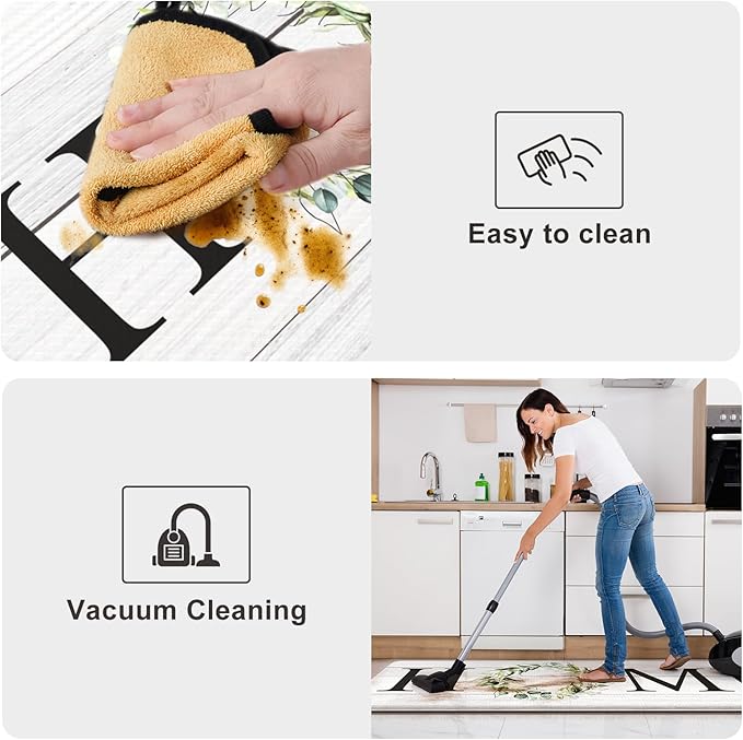 KIMODE Kitchen Mats Cushioned Anti Fatigue 24" x 59", Farmhouse Kitchen Rugs Runner Stain Resistant, Wide Ergonomic Standing Long Non Slip Waterproof Kitchen Floor Mat for Sink Laundry, White