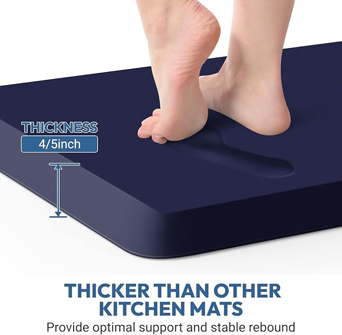4/5 Inch Thick Kitchen Mat - Cushioned Anti Fatigue Mats for Kitchen Floor - Easy to Clean, Waterproof, Non-Slip Kitchen Rug for Sink, Office, Kitchen (17''x60'' Blue)