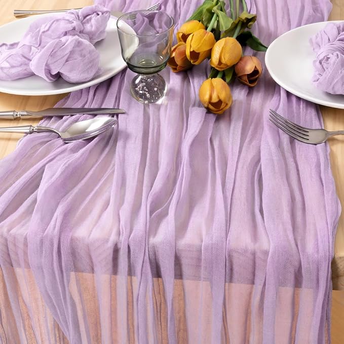 MLMC 8 Pack Lilac Purple Table Runner 10ft Rustic Lavender Cheesecloth Table Runner 35x120 Inches Gauze Cheese Cloth Decor for Fall Bridal Shower Baby Shower Birthday Wedding Decor