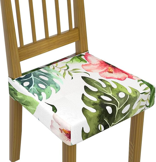 Stretch Dining Chair Seat Covers Set of 6,Dining Chair Slipcovers, Floral Printed Chair Covers,Soft Fabric Washable Upholstered Chair Seat Protector, No Rear Covers for Home Kitchen Dining Room