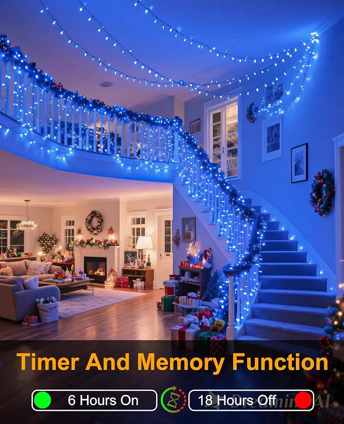 40FT 120 LED Christmas Lights Outdoor, Blue Christmas String Lights with 8 Modes & Waterproof, Connectable Plug in Christmas Tree Lights for Indoor Bedroom Home Holiday Decorations