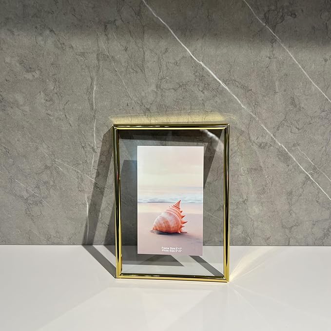 Wall Floating Frame, 5"×7", Gold, Wall Mounting or Wall Leaning, For Photo 5x7, 4x6, 3.5x5, Classy For Festival, Anniversary, Wedding, Home or Office Décor