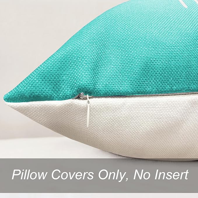 Decorative Throw Pillow Covers 20x20 inch Set of 4 Aqua Blue Pillow Covers for Couch Sofa Bed Living Room,Farmhouse Outdoor Throw Pillow Cover,Modern Geometric Linen Square Throw Pillow Case