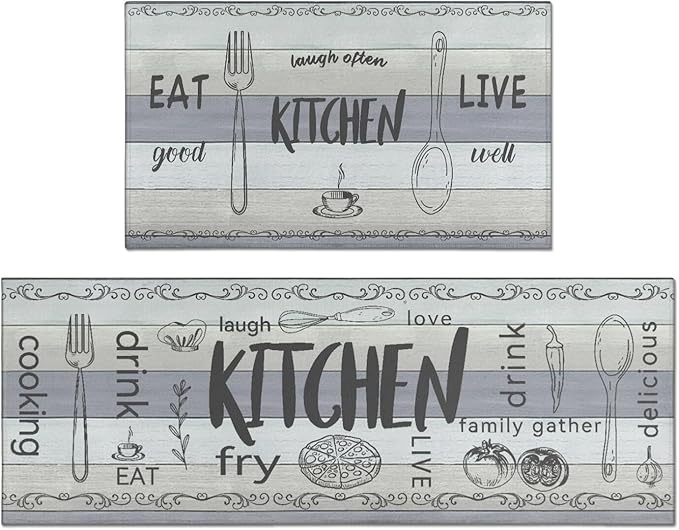 Kitchen Rugs Sets of 2 - Non Slip Washable Microfiber Kitchen Rug, Farmhouse Country Kitchens Rugs and Mats for Decor, Sink, Stove, Laundry, Machine Washable,（17"x 48"+17"x 24"）