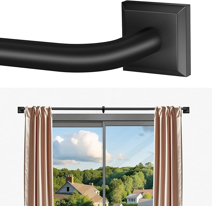 Black Curtain Rods for Windows 28-48Inch Heavy Duty French Return Rod, Wrap Around Blackout Curtain Rods, Adjustable Room Darkening Drapery Rod for Bedroom, Living Room, Sliding Door & Outdoor Patio