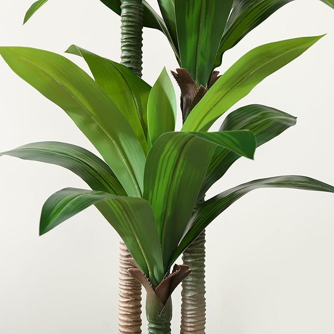 Artificial Dracaena Tree 5ft, Tall Fake Dracaena Plants with White Planter, Faux Dragon Tree Indoor Floor Plant for Home Decor Office Living Room Porch Housewarming, 1Pcs