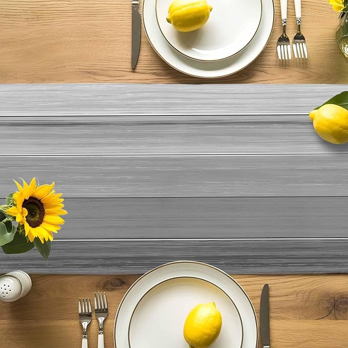 Vandarllin Table Runners 13X72 Inches Long, Light Gray Dark Grey,Cotton Linen Farmhouse Retro Rustic Barn Wood Texture Tablecloths Non-Slip Party Table Decorations for Kitchen,Home,Dining,Outdoor,