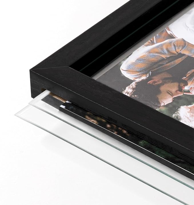 eletecpro 5x7 Floating Picture Frames Set of 2, Clear Double Glass Picture Frames for Wall Mount, Vertical or Horizontal Display Multi-size Photos and Artworks up to 5x7 Inches, Home Decor, Black