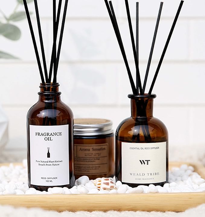 WEALD TRIBE Reed Diffuser Set for Bathroom Air Fresheners, Oil Diffuser Sticks | French Black Juniper & Cedar Scent 4.0 fl oz Home Fragrance with Sticks Defusers | House Bedroom Office Shelf Decor