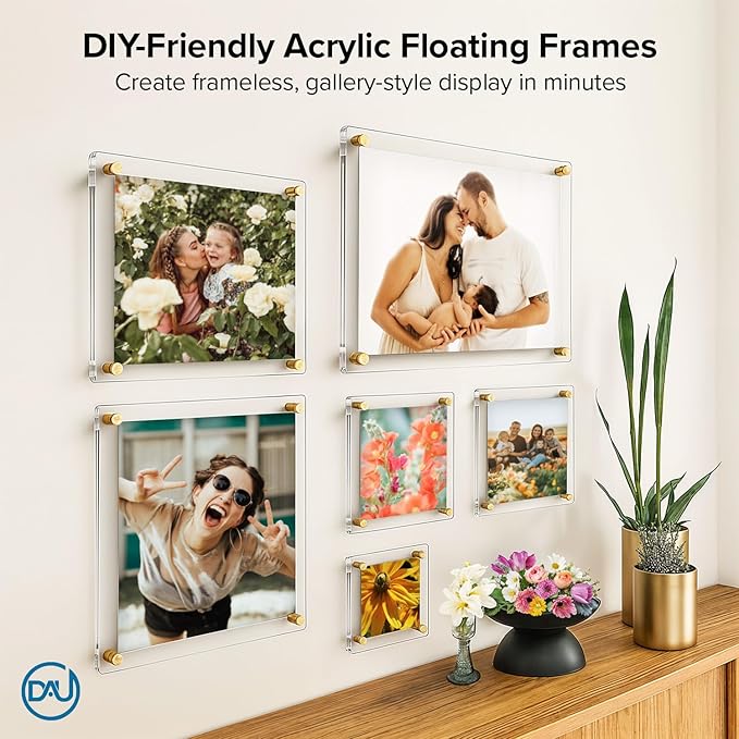 Acrylic Floating Frames Gold Standoffs(single) 20" x 30" Clear Acrylic Frames for Wall Mount Floating Picture Frame, Diploma Poster Certificate Hanging Photo Display Degree Prints Artwork Documents
