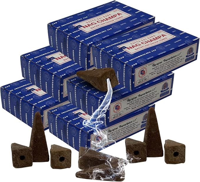 Nag Champa Backflow Incense Cones for Waterfall Aromatic Smoke Fountain Haze Falls and Mat Bundle - Pack of 6