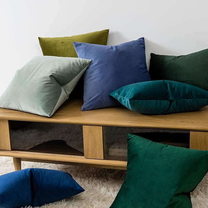 JUSPURBET Sage Velvet Throw Pillow Covers 18x18 inch Set of 2 for Living Room Couch Sofa Bedroom Decorative Square Solid Soft Cushion Cases with Invisible Zipper