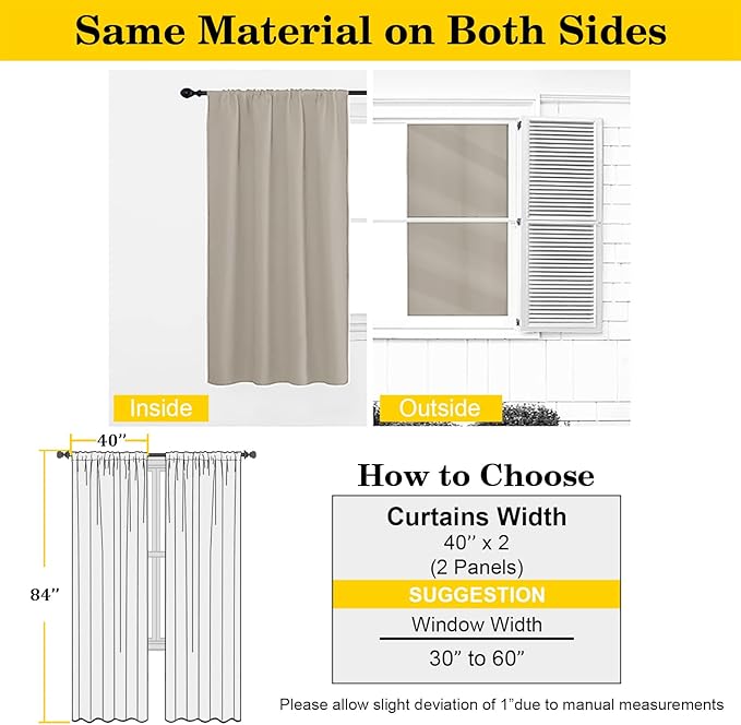 Light Grey Blackout Curtains for Bedroom Living Room 84 Inches Long 2 Panels Set, Soft Solid Thermal Insulated Room Darkening Curtains, Rod Pocket Drape, Light Grey, Each 40" Wx84 L