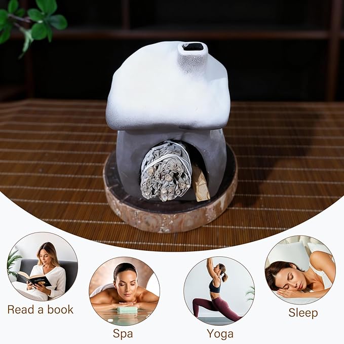 Tall Snow-Roofed Ceramic Palo Santo Burner - Mini Chiminea Incense Holder with Stable Base, Ideal for Smudging Sage & Burning Incense Cones, Perfect for Meditation, Yoga, Altars, Home Decor