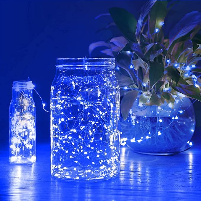 Sanniu Led Fairy Lights Battery Operated, 2 Packs Mini Battery Powered Copper Wire Starry String Lights for Christmas, Parties, Wedding, Bedroom, Patio, Indoor, Home Decoration (5m/16ft Blue)