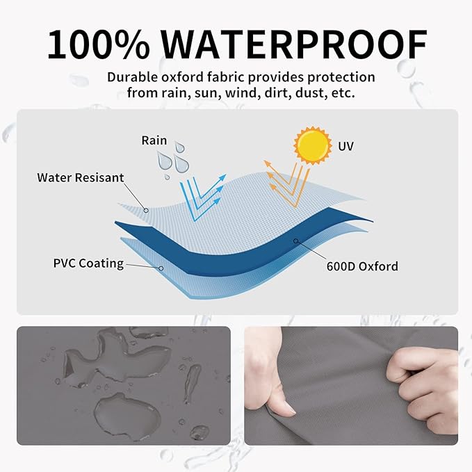 Easy-Going Outdoor Ottoman Cover, Waterproof Patio Ottoman Cover, Heavy Duty Outdoor Furniture Cover with Padded Handles (28"x28"x17", Gray/Black)