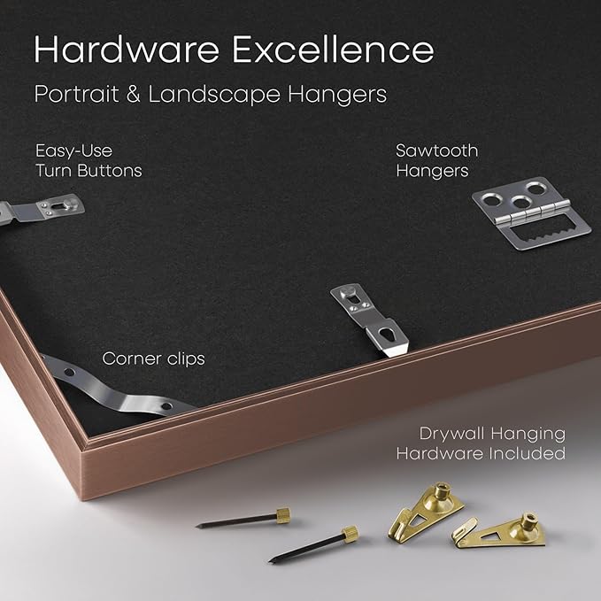 Homeforia Mocha Picture Frames 8x10, High End Metal 8 x 10 Photo Frame with Mat 5 by 7 Art, 10x8 Mocha Frame Matted to 5x7 inch Print, 8by10 Wall or Tabletop Frames, Tempered Glass, Wall Kit, Set of 1