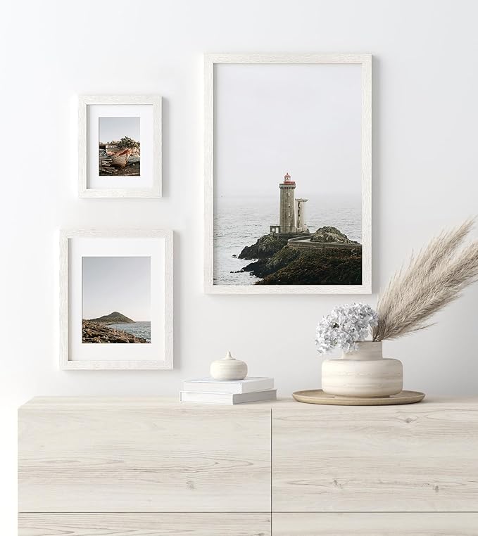 16x20 Picture Frame with Mat for 11x14 Set of 3, Distressed White Wood Grain 16x20 Frames for Horizontal & Vertical Wall Mounting (3 Pack,White)
