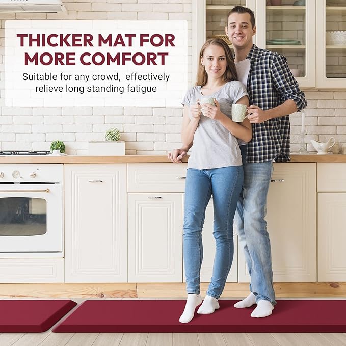 4/5 Inch Thick Kitchen Mat - Cushioned Anti Fatigue Mats for Kitchen Floor - Easy to Clean, Waterproof, Non-Slip Kitchen Rug for Sink, Office, Kitchen (17''x60'' Red)