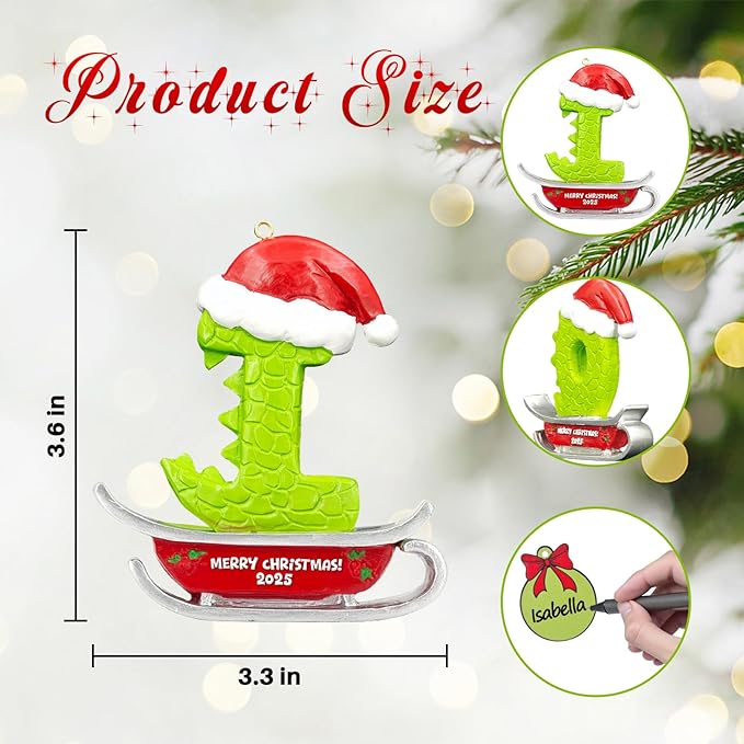 26 Letter Ornaments for Christmas Tree Decoration,Personalized Letters Ornaments, Initial Christmas Ornament, Hanging DIY Letter Xtmas Dinosaur Ornament, Gifts for Family Friends (I)