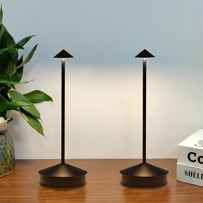 Rechargeable Cordless Table Lamp set of 2, 6000mAh Battery Operated Desk Lamps, Portable LED Touch Lamp Outdoor Camping Lamp 3 Color Stepless Dimming Lamp For Bedroom/Restaurant/Patio (Black)