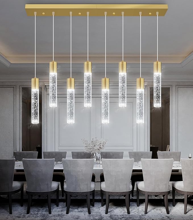 8-Lights Modern Crystal Chandeliers for Kitchen Island Pendants Lighting Fixture for Dining Room LED Ceiling Light for Hallway Foyer 6000K Sliver