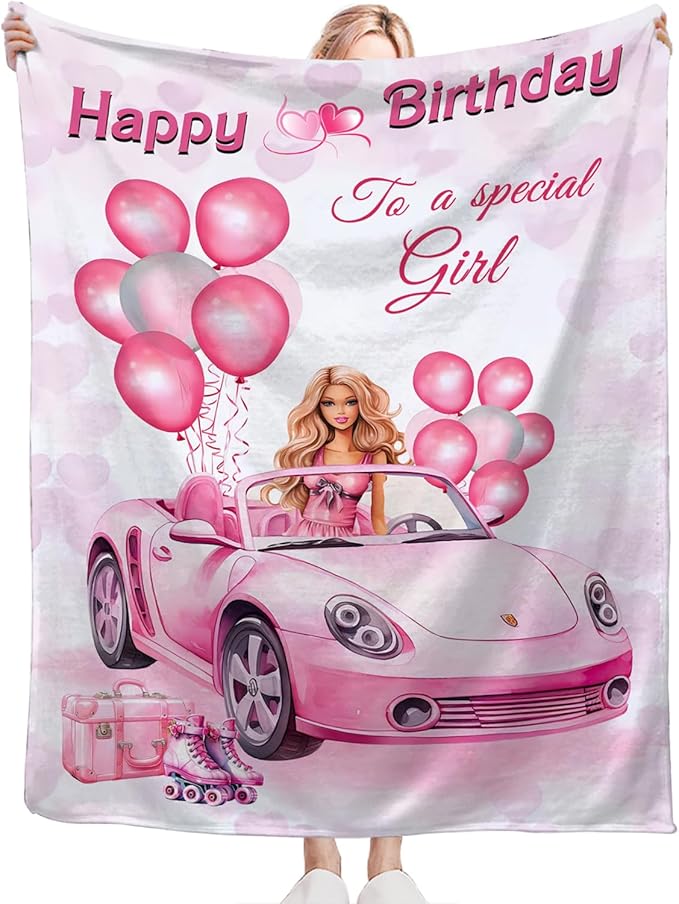 Tijuboni Pink Doll Love Throw Blanket Birthday Gifts for Girls Women Kids Adults Soft Flannel Fleece Blanket for Couch Sofa Bed Home Decor 60"x80"