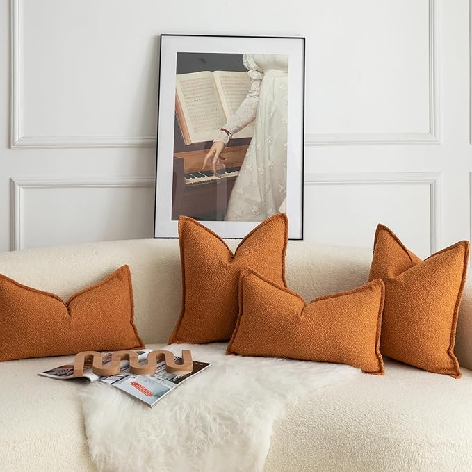 MANDIOO Pack of 2 Decorative Throw Pillow Covers Accent Solid Woven Textured Cushion Covers Pillow Cases Bedroom Living Room Sofa Home 16 x 16 lnch Tobacco