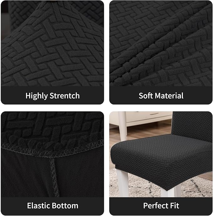 Parsons Dining Chair Cover, Detachable Sofa Chair Cover, Retractable Chair Cover (2, Black)