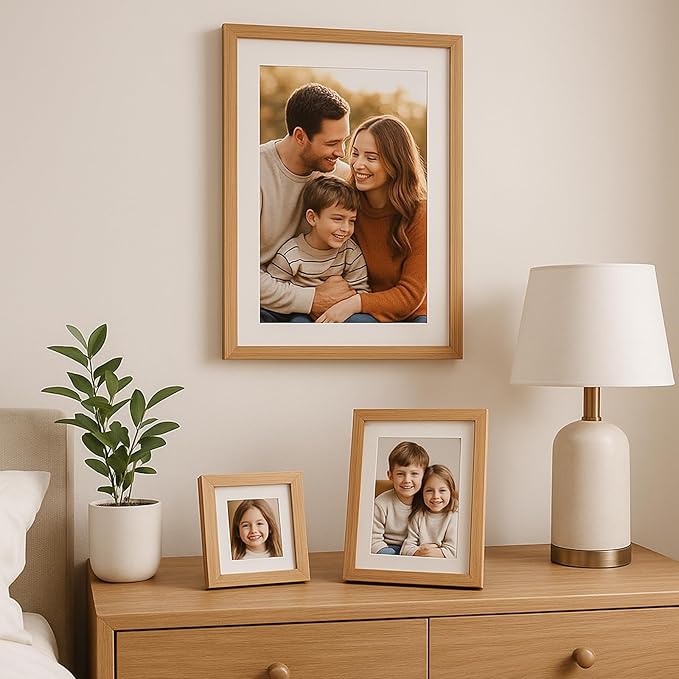 6x6 Oak Wood Picture Frame - Minimalist 6x6 Picture Frame, 6"x6" Frame Wood, Natural Solid Wooden Picture Frames for Wall Art Photo and Prints(3 Pack, Beige)