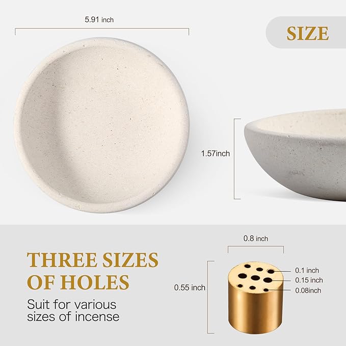 Koville Natural Marble Incense Holder, Incense Holder for Sticks with 9 Holes, Handmade Incense Burner Ash Catcher for Meditation Yoga SPA, Balsam Fir/Palo Santo/Sage/Cone (Lymra Limestone)