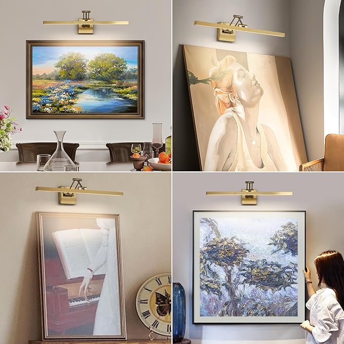 LED Brass Hard-Wired Connection Gallery Picture Light for Paintings Gold Lighting Fixtures Dimmable Modern LED Picture Lights Artwork Display Lighting 23.6 Inch 14W 3000K Warm White