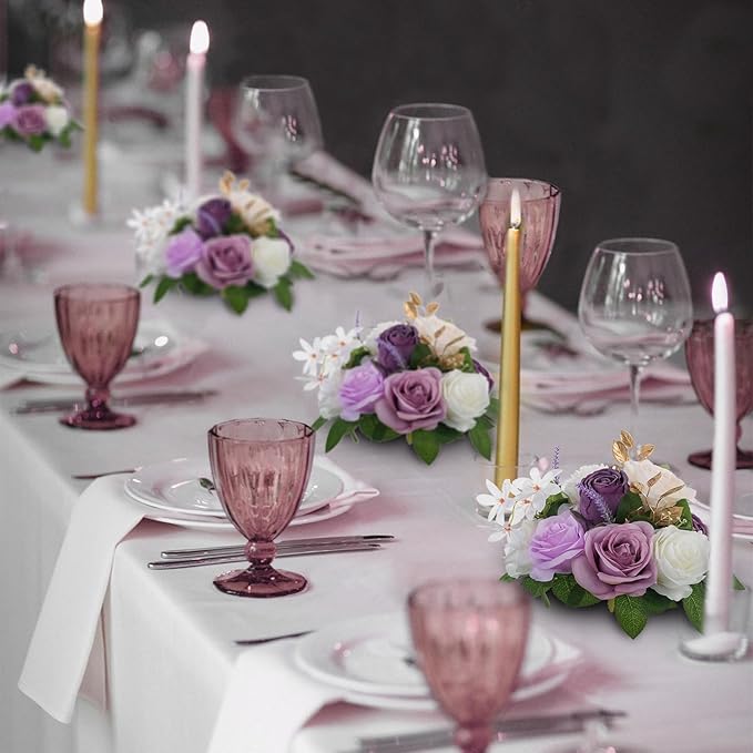 BLOSMON Artificial Flowers Ball Wedding Centerpieces 10 Pcs Lilac Rose Artificial Flower Center Pieces Decoration for Table Silk Kissing Ball Faux Floral Bouquet Arrangements for Home Party DIY Decor