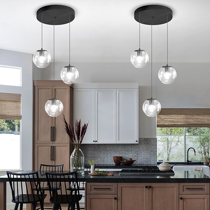 3-Light Small Chandelier LED Modern Glass Globe Pendant Light Chandeliers for Entryway Lighting Fixture Bedroom and Dining Room