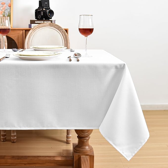 Fitable Square Linen Textured Tablecloths 2 Pack, White Fabric for 4 Ft Card/Coffee Table, Rustic Covers for Kitchen Dining, Party, Farmhouse (54 x 54 Inch)