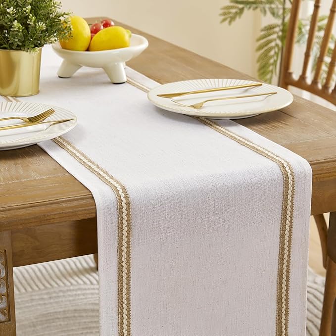 Wracra Jute Farmhouse Table Runner, Macrame Rustic Dining Table Runners 72 Inches Long for Everyday Use, 14x72 Inches, Jute