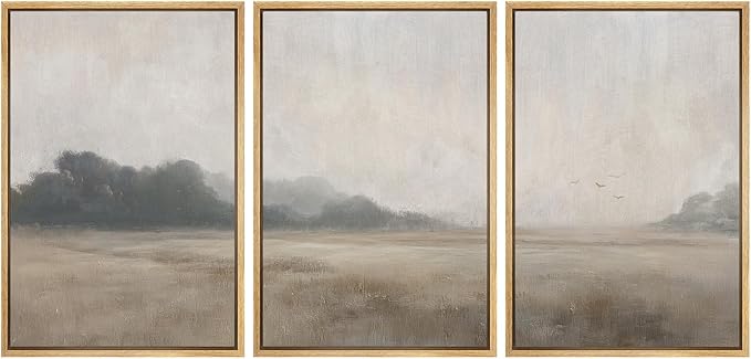 MUDECOR Framed Wall Art Print Set Serene MeadowTranquil Landscape with Foggy Fields and Distant Trees Illustrations Realism Decorative for Living Room, Bedroom, Office - 24"x36"x3 Natural