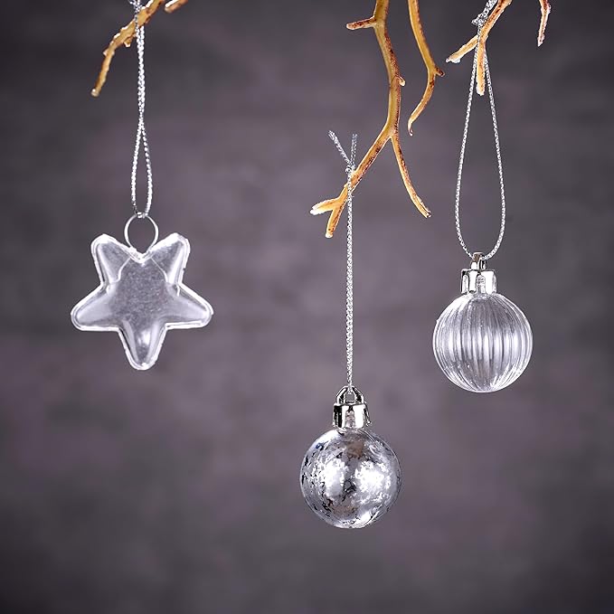 DecorbyHannah Mini Christmas Tree Ornaments, 35ct 1.18inches White Christmas Ball Ornaments for Tree Decorations, Small Clear Shatterproof Plastic Hanging Balls Bulk for Xmas, Party, Wedding