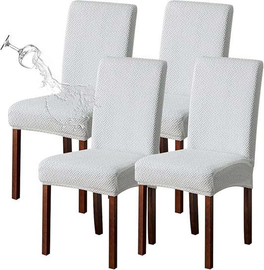 Genina Waterproof Chair Covers for Dining Room Set of 4 Kitchen Chair Covers Parson Dining Chair Slipcover,White