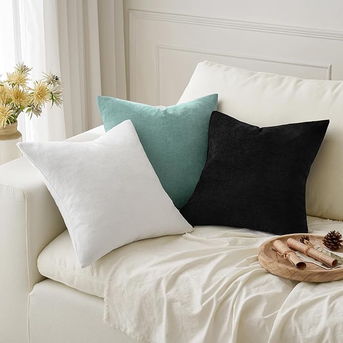 MIULEE Aqua Green Couch Pillow Covers 20x20 Inch, Set of 2 Soft Chenille Decorative Square Throw Pillow Covers Farmhouse for Sofa Living Room Bed
