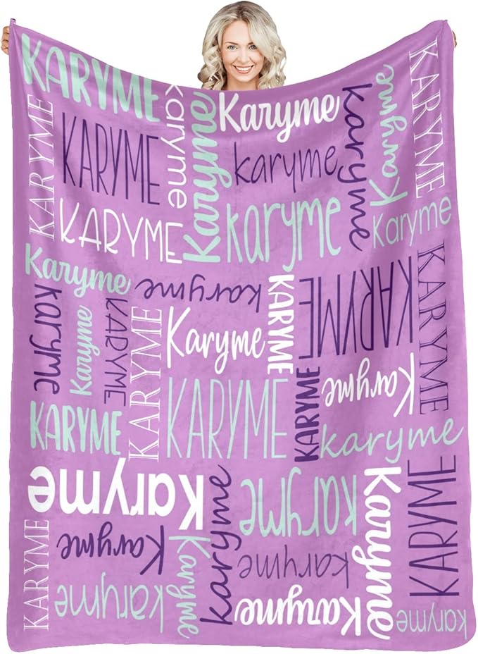 Personalized Blankets with Names Baby for Girls Boys Custom Soft Fleece and Sherpa Name Blanket for Kids and Adults Birthday for Daughter Son Granddaughter Grandson (Light Purple)