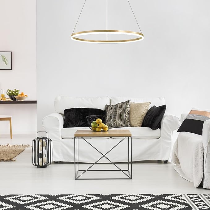 LightInTheBox Modern LED Gold Ring Chandelier, 23.6" Halo Pendant Light Fixture Circle Minimalist Dimmable Hanging Light Metal Acrylic for Living Room Dinning Room Bedroom (Gold)