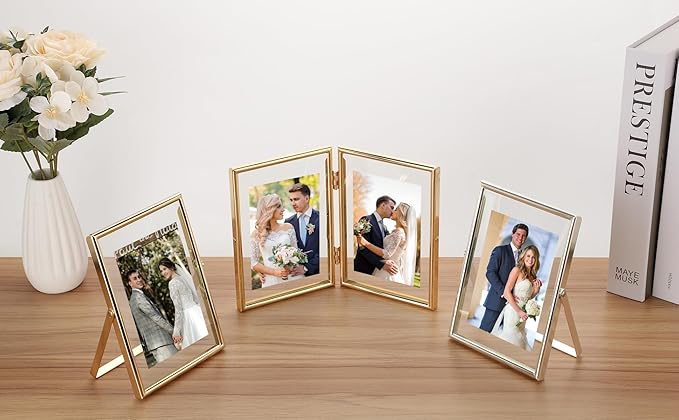 Gold 4x6" Floating Picture Frame for Photo(2x3'',3.5x5''),Adjustable Tabletop/Shelf,Floating Picture Frames 2x3'',Classy Metal Gift Frames for Wedding,Thanksgiving,Christmas