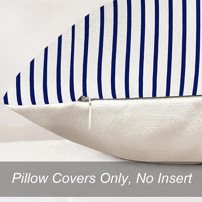 Decorative Throw Pillow Covers Set of 2 Blue Striped Pillow Covers 18x18 Inch Throw Pillow Cover Linen Pillowcase Modern Farmhouse Outdoor Pillow Covers for Couch Sofa Bed Living Room
