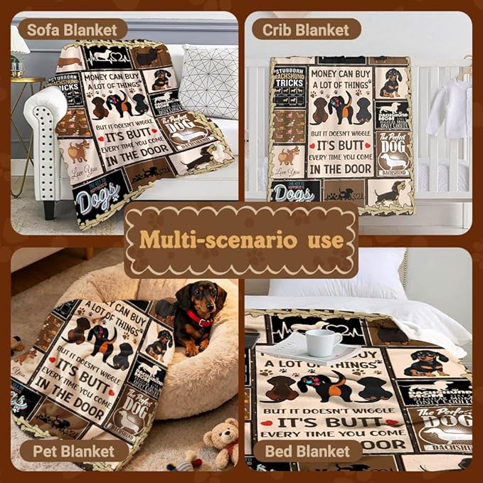 Dachshund Flannel Fleece Blanket Throw Couch Microfiber Soft Cozy Lightweight Luxury Bed Blanket 60"x50"for Teen